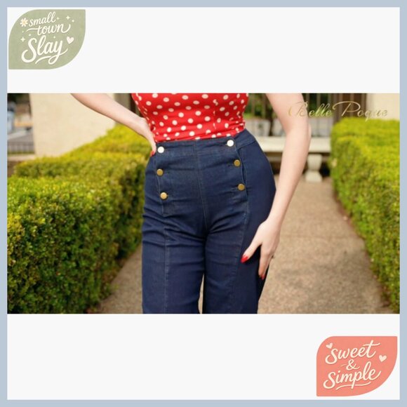 High Waisted Wide Leg Jeans Stretchy Demin Pants Button Decorated Pockets - Picture 6 of 7
